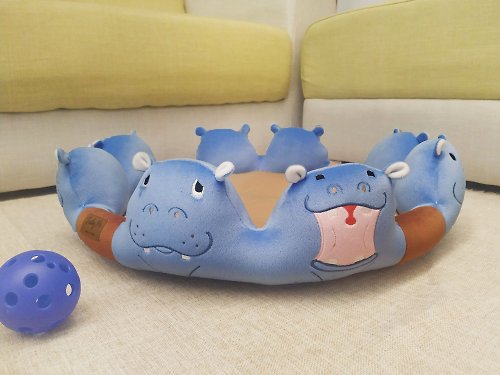 Lucky Me 寵物設計 動物床墊- 洗泥巴浴的河馬 涼墊組合 可拆式床墊