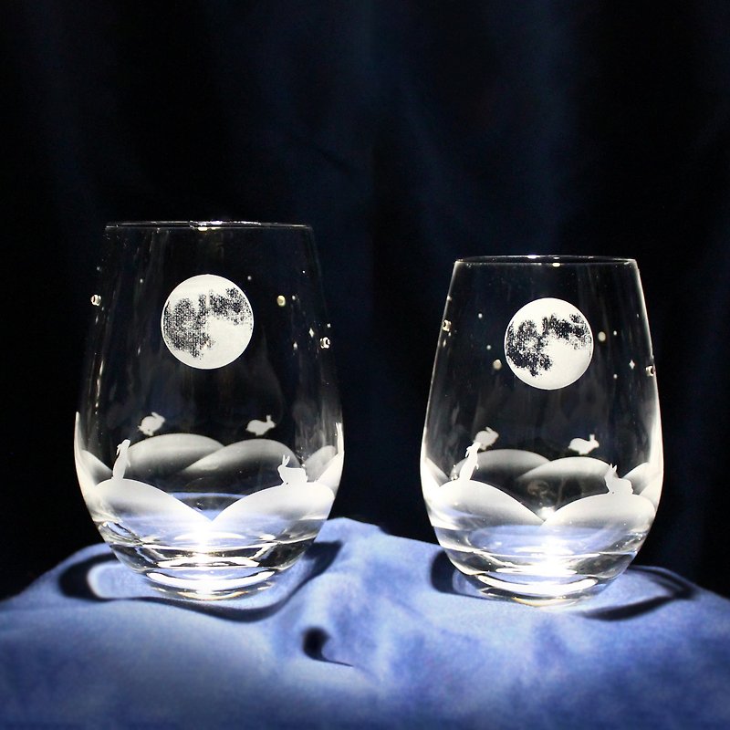 【月夜が楽しいうさぎたち】M+Sペアセット うさぎモチーフのグラス (vol.1-set) 名入れ加工対応品(別売りオプション) - グラス・コップ - ガラス 透明
