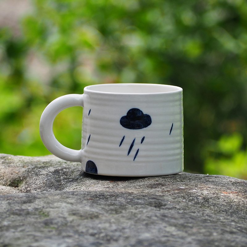 Small Yamagata Cup 420ml [Homesickness] Raindrops - แก้วมัค/แก้วกาแฟ - เครื่องลายคราม ขาว