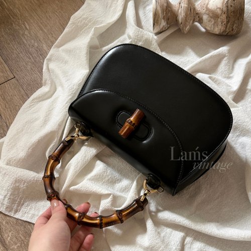 林記中古 Lams Vintage | 日本中古選品 中古Gucci 黑金竹節南瓜包手提斜背兩用包