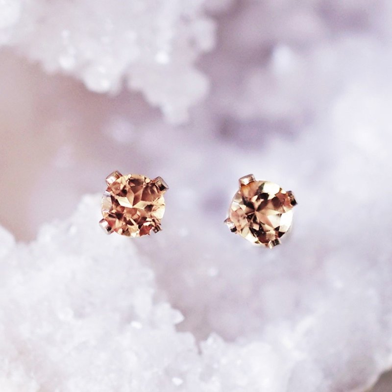 Citrine 3mm Stud Earrings Easter - ต่างหู - เครื่องเพชรพลอย สีส้ม