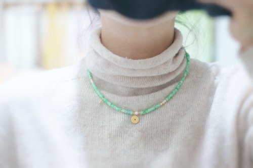 Angel's tears 天使之淚 Jewelry Design 4mm天然A貨緬甸玉 糯種豆綠翡翠 純銀山鬼花錢設計多圈手串項鍊hs
