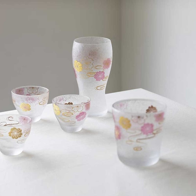 Japan ADERIA Sakura Water Pattern Cup Gift Box Set-380ml - แก้วไวน์ - แก้ว หลากหลายสี