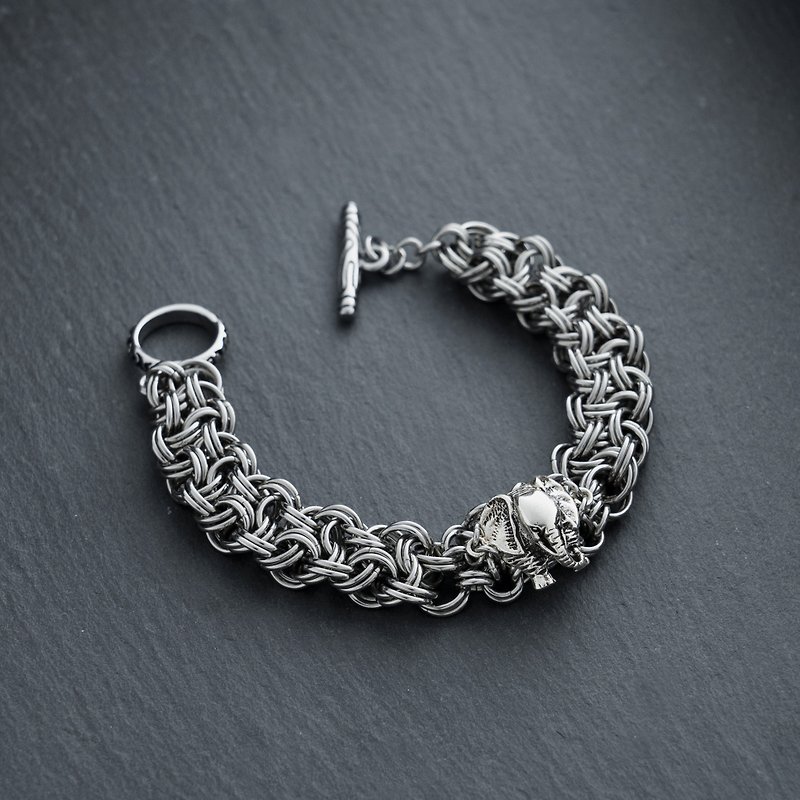 Hand made stainless steel Silver elephant bracelet - สร้อยข้อมือ - สแตนเลส 