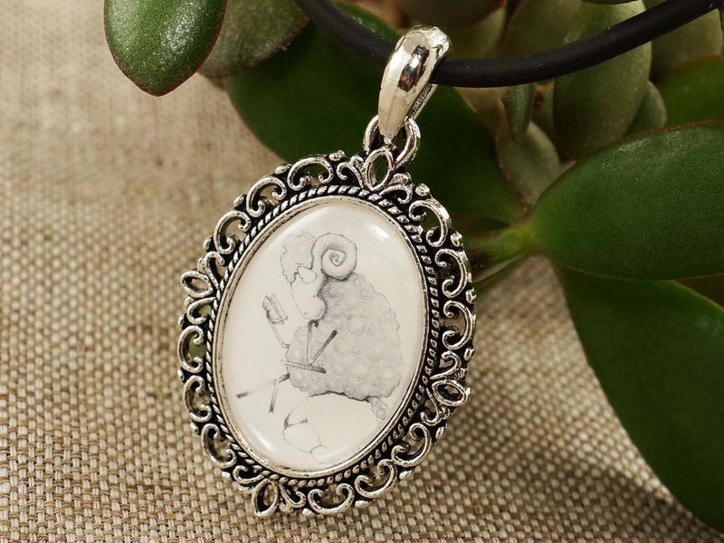 Cute Sheep Aries Gray White Handmade Pendant Necklace Jewelry Gift for Aries - สร้อยคอ - วัสดุอื่นๆ ขาว