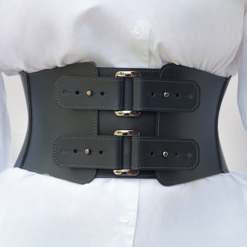 Black Leather belt Women's belt Wide Waist Belt Corset Belt - 腰帶/皮帶 - 真皮 黑色
