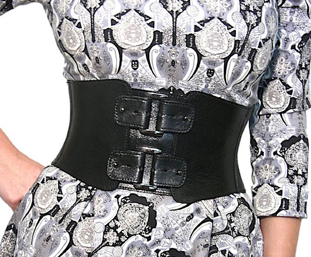 Black Leather belt Women's belt Wide Waist Belt Corset Belt - Shop