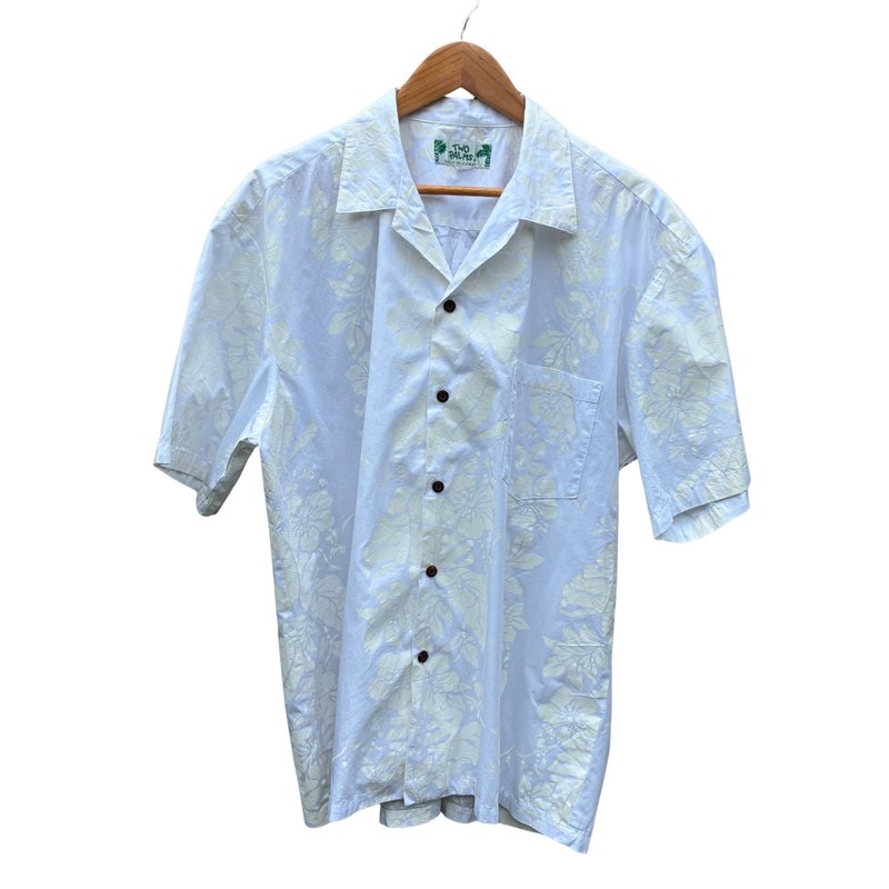 ヴィンテージ ツーパームス ハイビスカス柄パネル ホワイトコットン ハワイアンシャツ - シャツ メンズ - コットン・麻 ホワイト