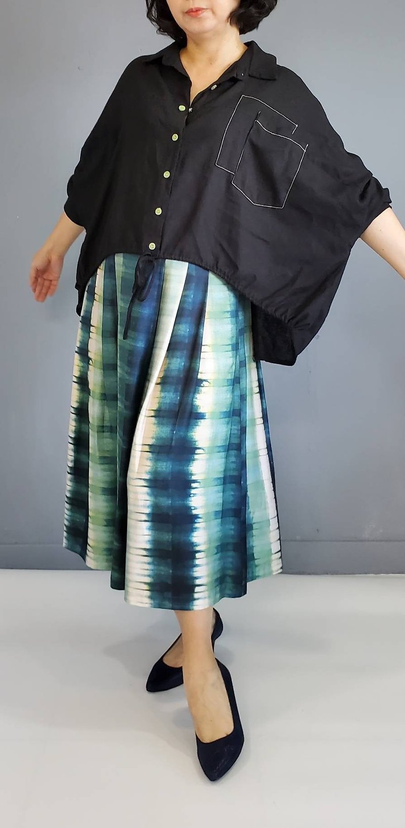 Tencel Overlay-Long Skirt (Environmentally Friendly Digital Printing) - กระโปรง - ผ้าฝ้าย/ผ้าลินิน สีเขียว
