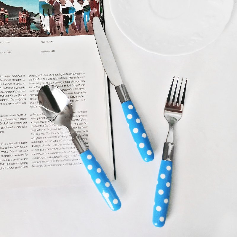 台灣第一筷點。午茶三件餐具組。夏日派對。海洋藍 - 餐具/刀叉湯匙 - 其他金屬 藍色