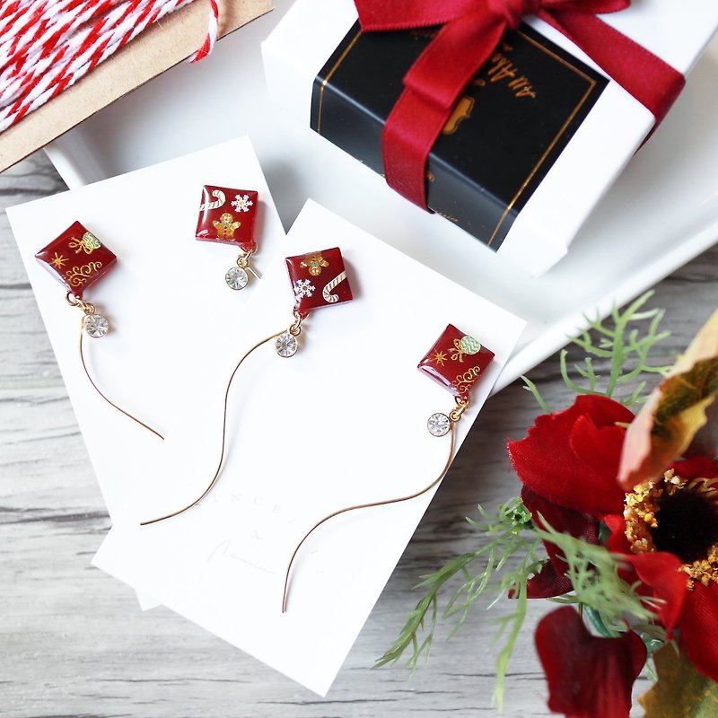 Christmas limited series - Christmas copper wire / ear clip - ต่างหู - วัสดุอื่นๆ สีแดง