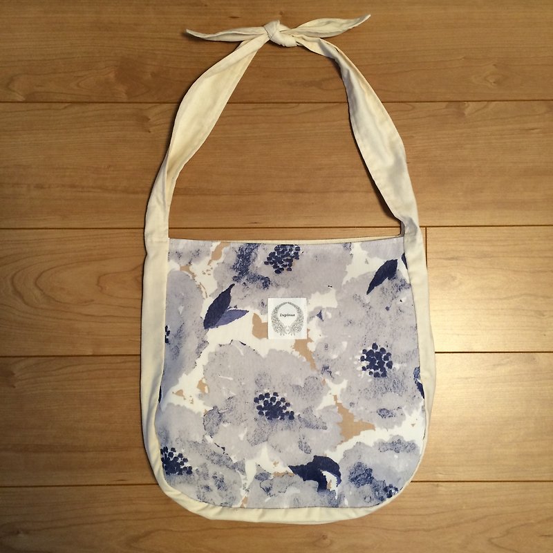 Flower Pattern Ribbon Shoulder Eco Bag Gray - Messenger Bags & Sling Bags - Cotton & Hemp Gray