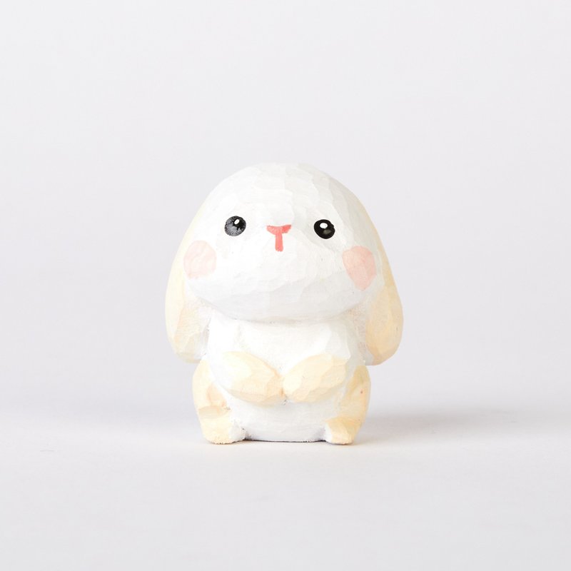 Riri 紅潤雙頰的害羞小兔子木雕 - 擺飾/家飾品 - 木頭 白色