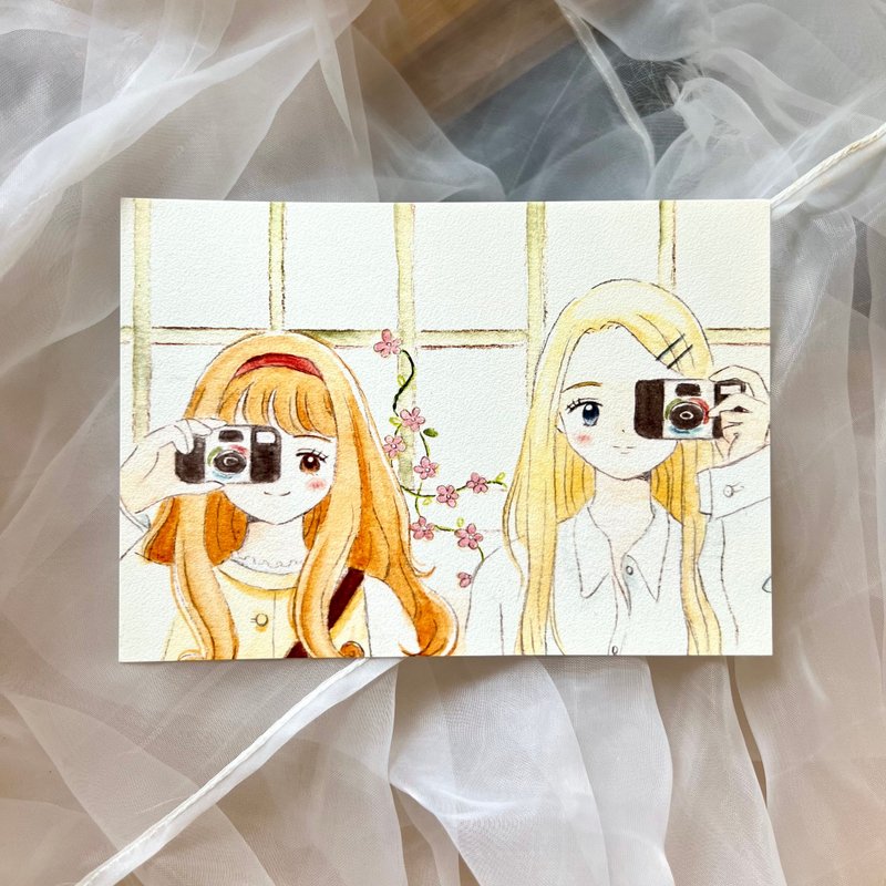 ポストカード - カメラガール - はがき・メッセージカード - 紙 イエロー