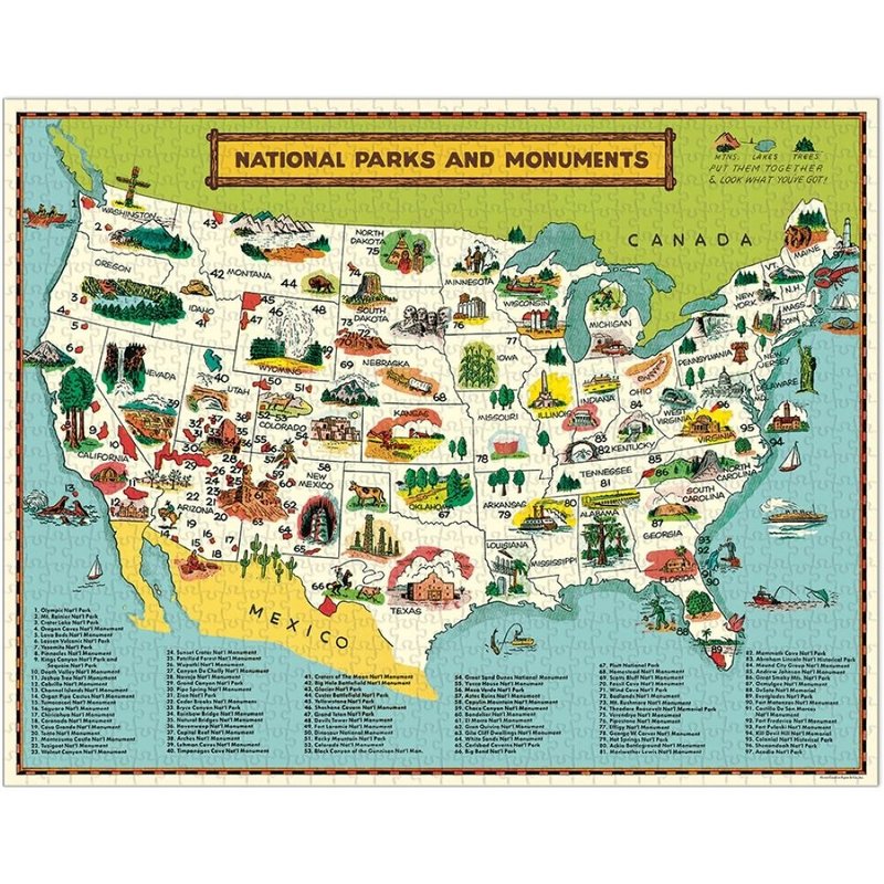 Cavallini & Co. Round Can 1000 Piece Jigsaw Puzzle_US National Park Map - เกมปริศนา - กระดาษ หลากหลายสี