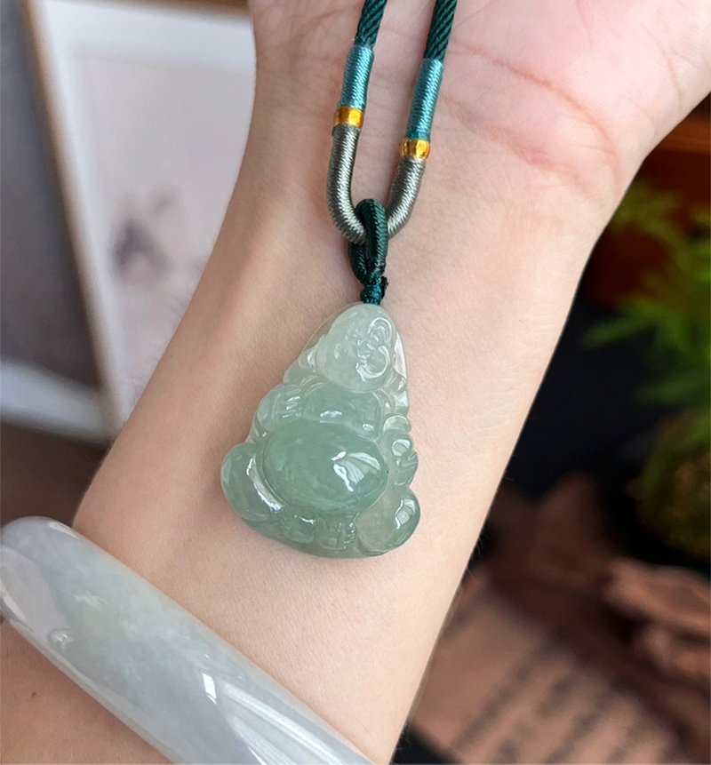 Ling Indigo[Looking at the world with a smile. Maitreya] Ice clear jade pendant/jade/jewelry - Necklaces - Jade Green