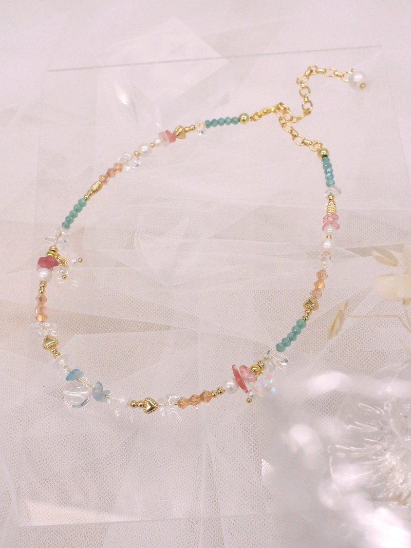 世界喜歡芮比。MUCHAT手作14KGP西瓜晶海藍寶珠花項鍊 - 項鍊 - 其他金屬 多色