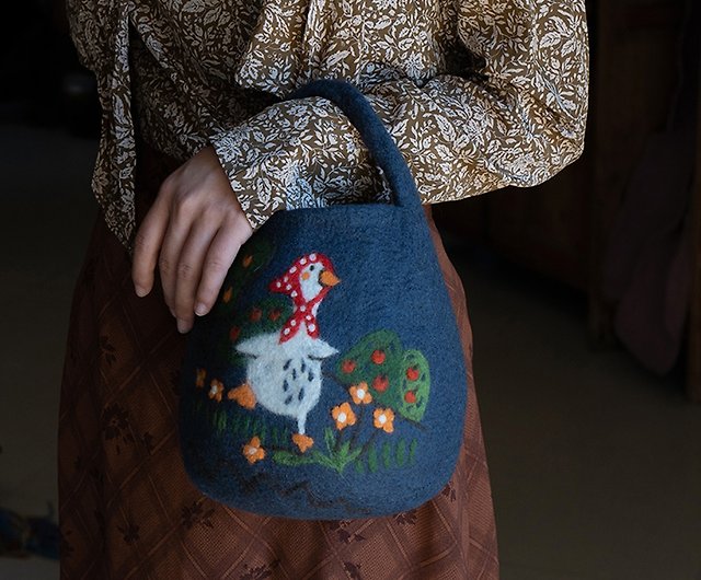 Keren Wool Felt Cute Duck Duck Hand Bucket Bag Female Bag Wrist