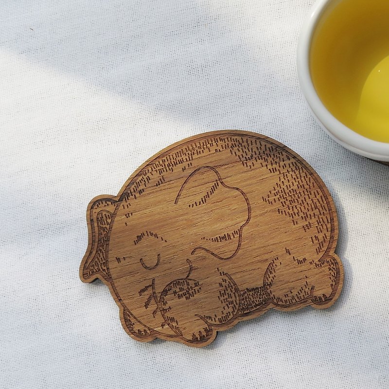 Wooden coaster elephant - 杯墊 - 木頭 咖啡色