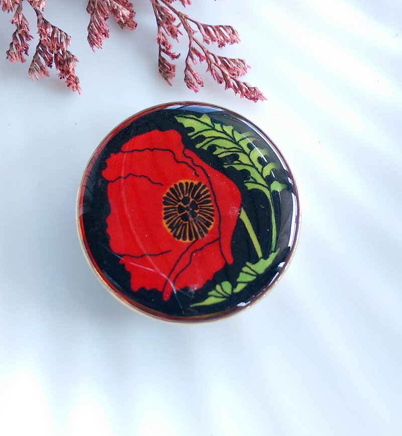 【美國西洋古董飾品】虞美人 花卉 別針  胸針 - 徽章/別針 - 其他材質 金色