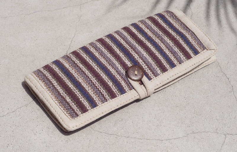 Handmade cotton and linen wallet / woven stitching leather long clip / long wallet / coin purse / woven wallet - violet - Wallets - Cotton & Hemp Purple