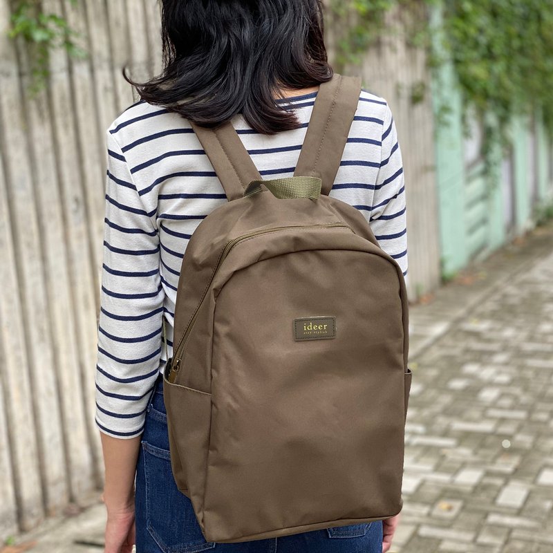 Khaki water-repellent nylon anti-theft backpack laptop backpack computer bag - กระเป๋าเป้สะพายหลัง - วัสดุอื่นๆ สีกากี