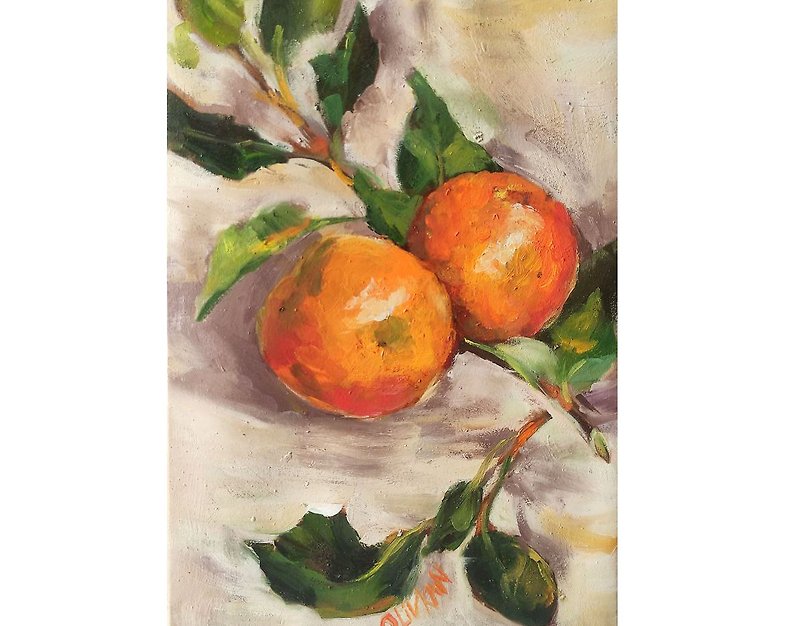 Mandarin Art Citrus Oil Painting Mandarin Artwok 20 by 30 cm Eat Art - 海報/掛畫/掛布 - 其他材質 橘色