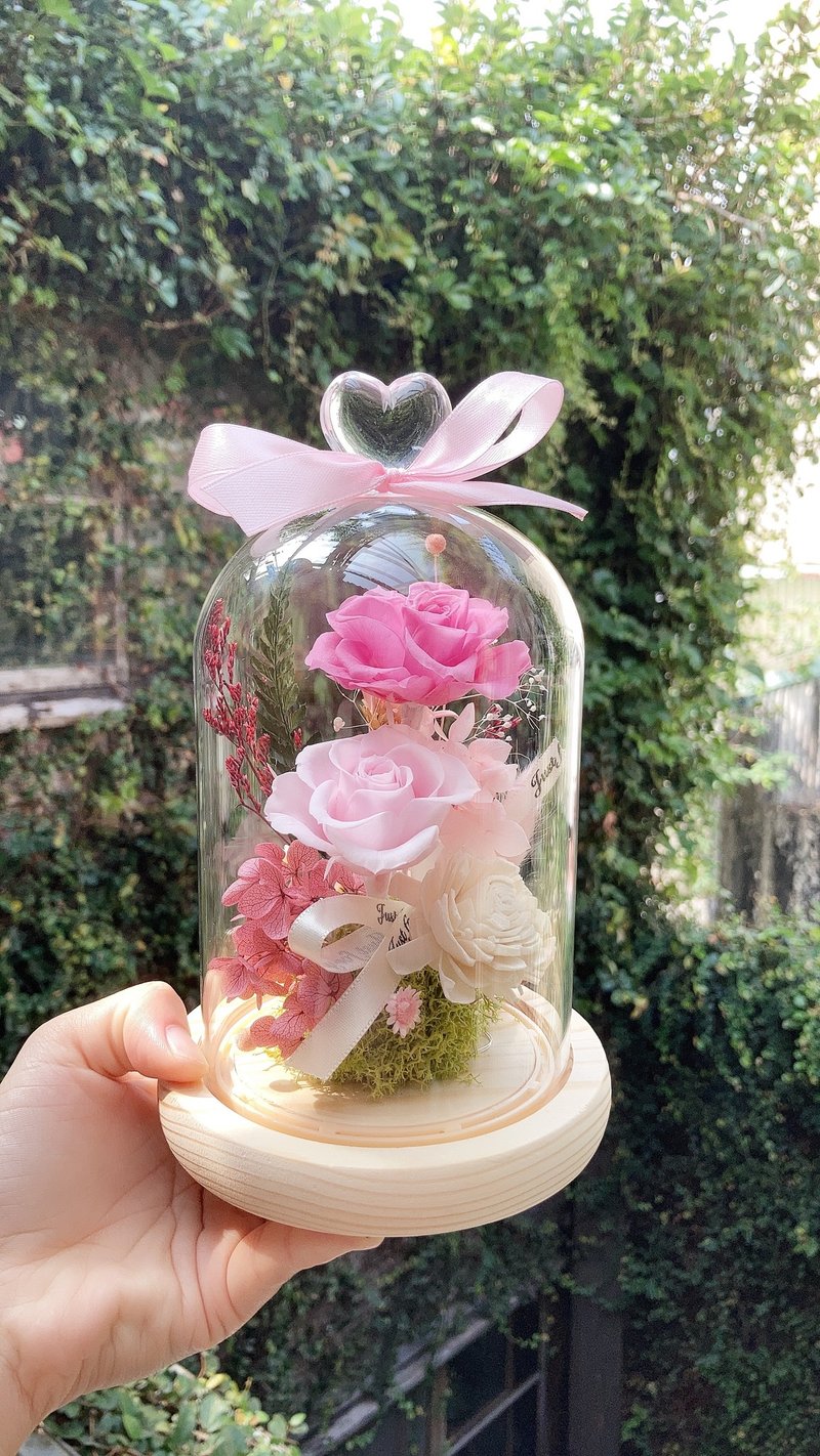 Peach Earl Gray Milk Tea-Rose Glass Night Light Mother's Day/Anniversary/Birthday/Graduation/Wedding - ช่อดอกไม้แห้ง - พืช/ดอกไม้ สึชมพู