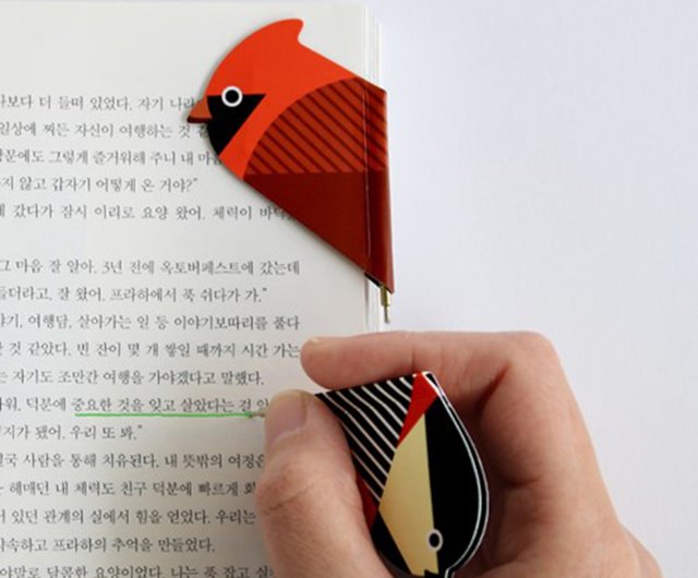 韓国製の本の友だち鳥型磁気ブックマークグリーンミニボールペン0.5mm 計7モデル/皇帝ペンギン - ショップ atwill しおり・ブックマーカー  - Pinkoi