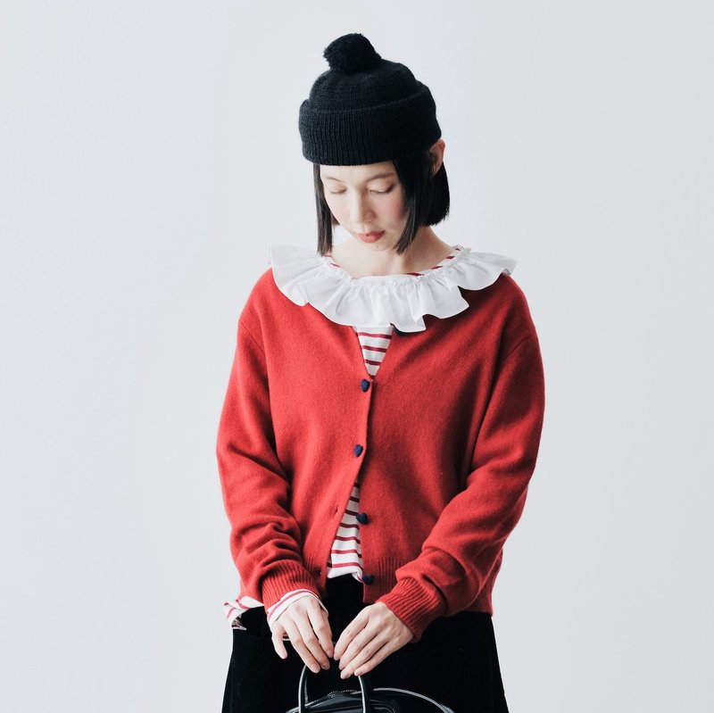 Love button red pure wool sweater jacket/New Year’s Christmas - สเวตเตอร์ผู้หญิง - ขนแกะ สีแดง