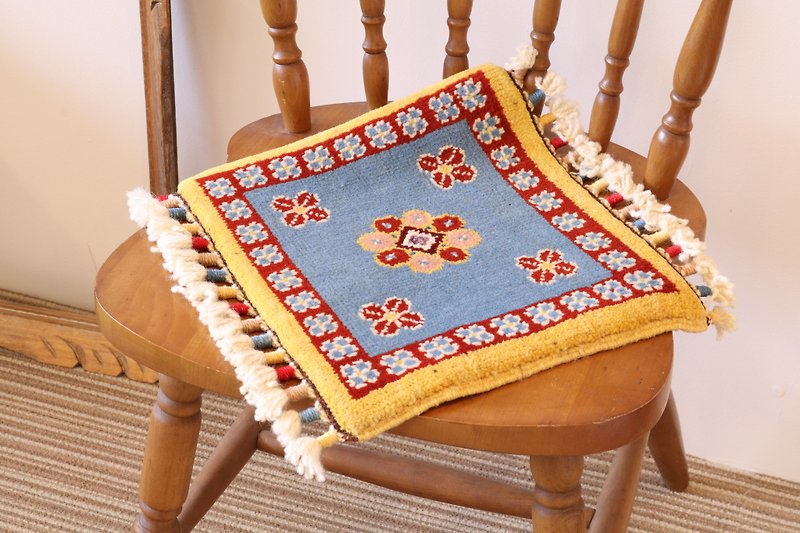Blue×yellow Handmade carpet rug small size Wool