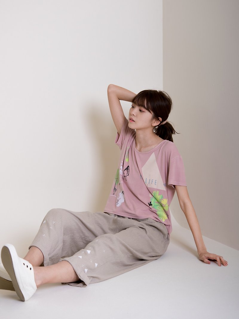 ショートバージョンTピンクパープル - Tシャツ - コットン・麻 ピンク
