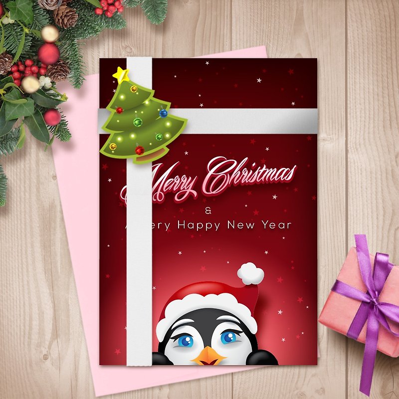 ペンギンカード |ペンギン クリスマス カード |クリスマスカード | 写真クリスマスポップアップカード - カード・はがき - 紙 