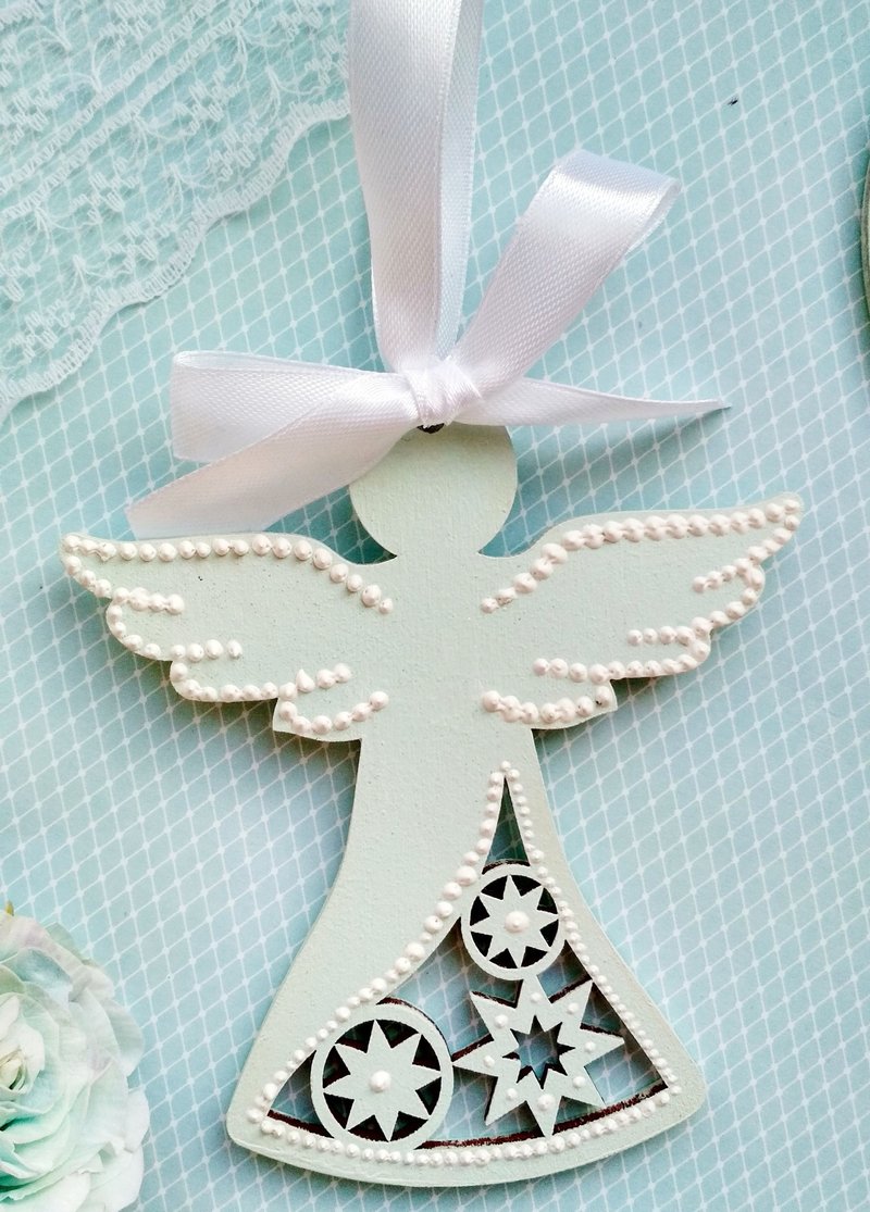 Christmas Angel in light blue color on ribbon Hanging angel Nursery decor Gift - 兒童家具 - 木頭 藍色