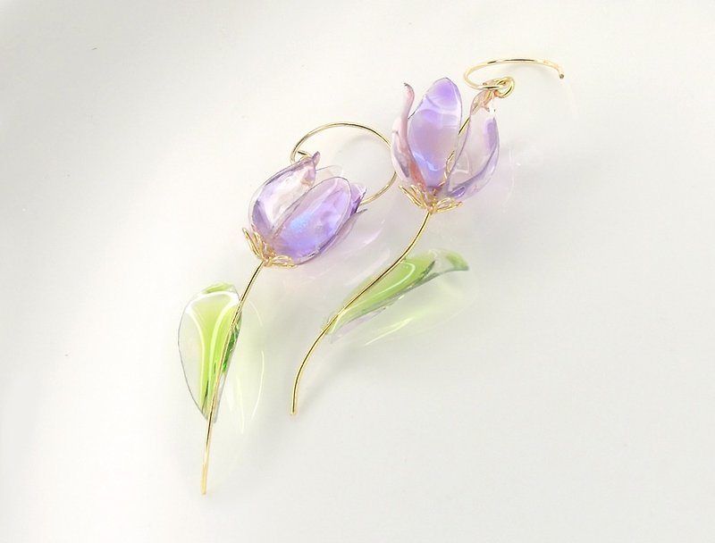 Tulip Series One/Ear Hook/ Clip-On - Earrings & Clip-ons - Other Materials Purple