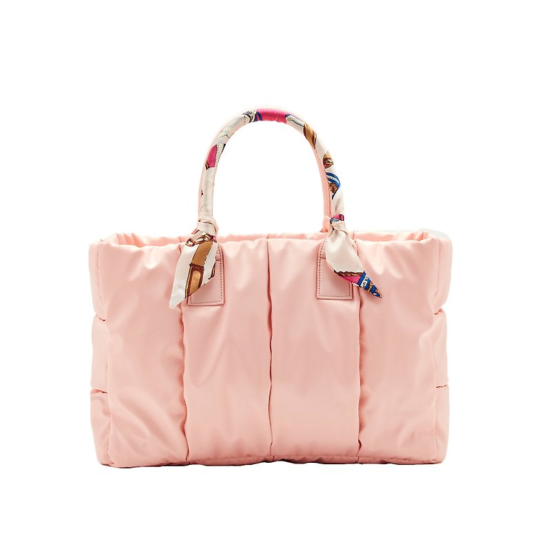 VOUS mother bag classic series millennial pink medium model + pink lady silk scarf - กระเป๋าคุณแม่ - เส้นใยสังเคราะห์ สึชมพู