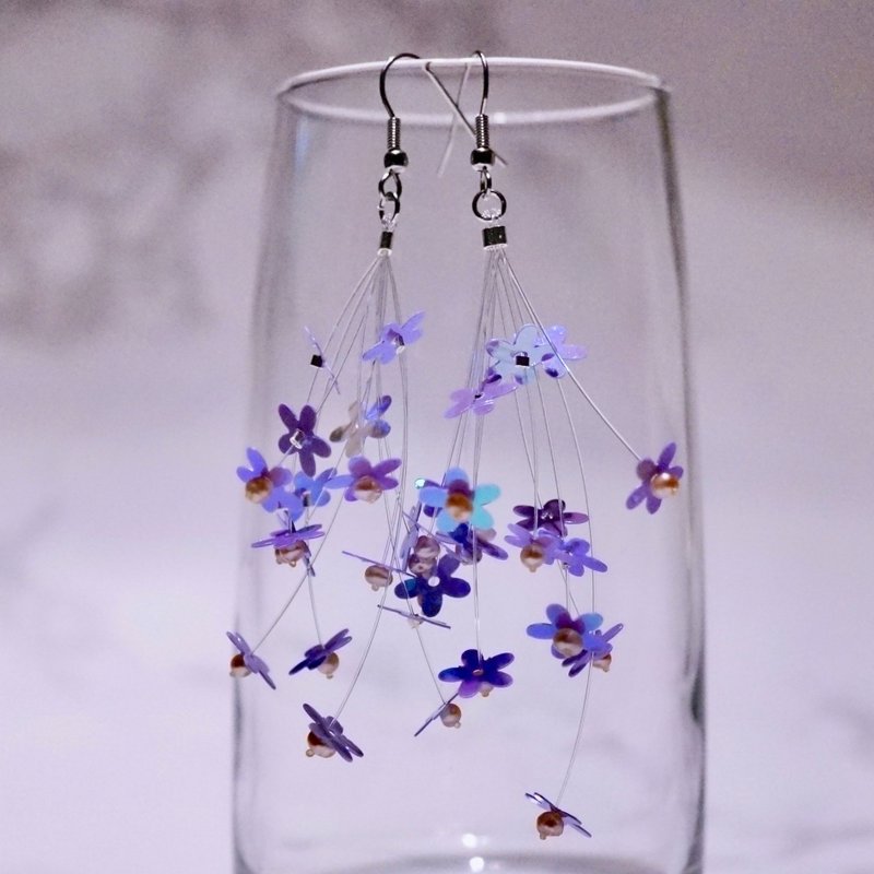 ITS-292 Flower fairy series earrings purple flower pearl earrings ear clip ear clip - ต่างหู - พลาสติก สีม่วง