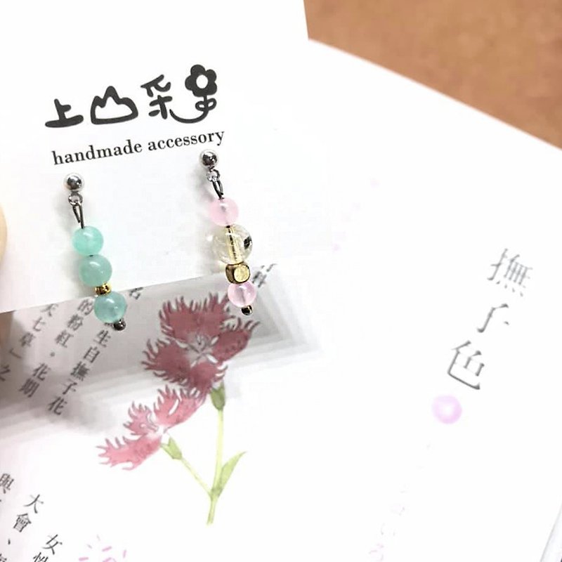 Uesugi new fall collection Flower earrings asymmetric blue pink Bronze jewelry free transport - ต่างหู - คริสตัล หลากหลายสี