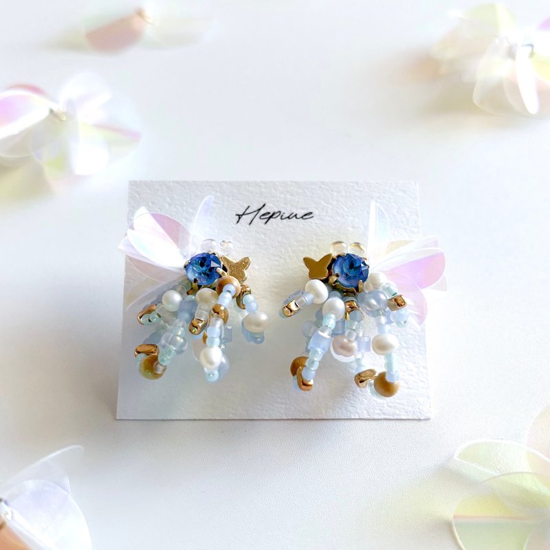 flarelet (Blue) : earring耳夾 / pierce耳釘 - 耳環/耳夾/耳骨夾 - 水晶 藍色