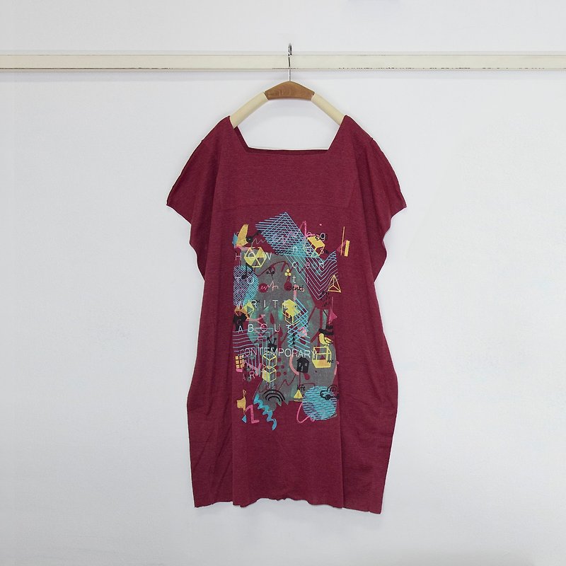 [Original price 1480] square collar without border red - Women's T-Shirts - Cotton & Hemp Red
