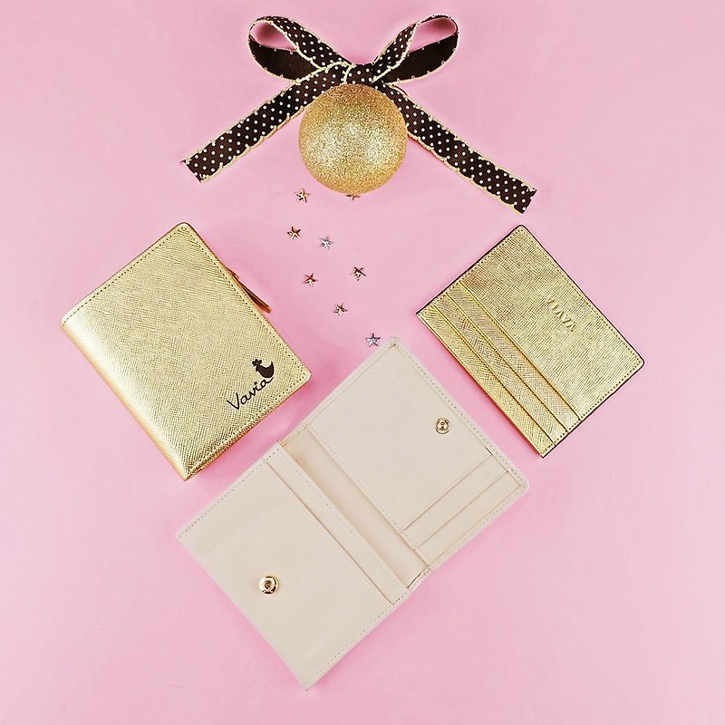 Genuine Leather Wallets Gold - Lucky Set: special price 3 genuine leather mini wallets