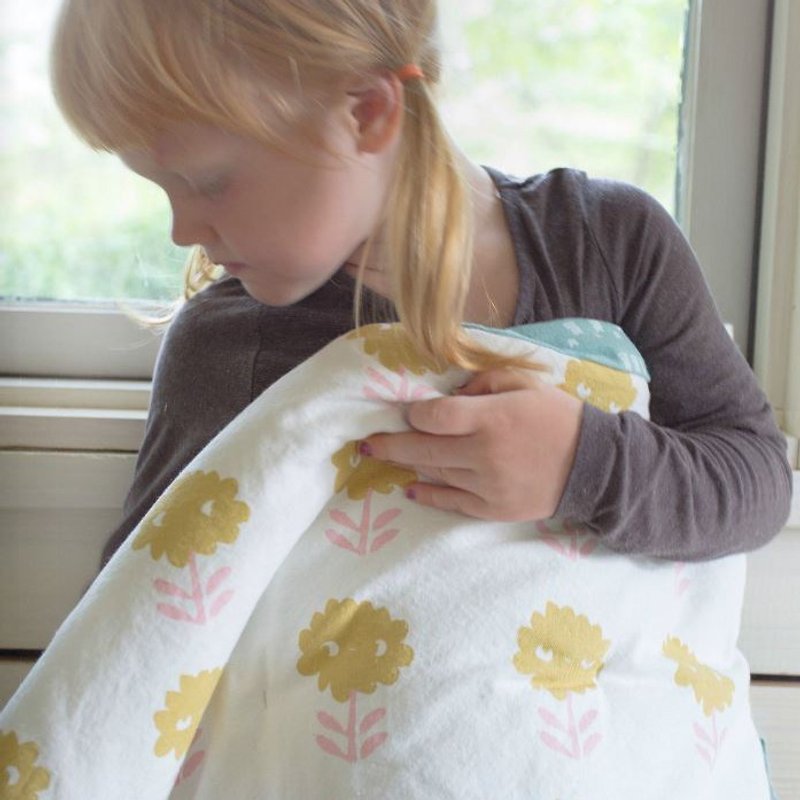 American Blabla Kids Pure Cotton Cooler / Sleeping Pad - Hand Painted Flower Mustard - Kids' Furniture - Cotton & Hemp White