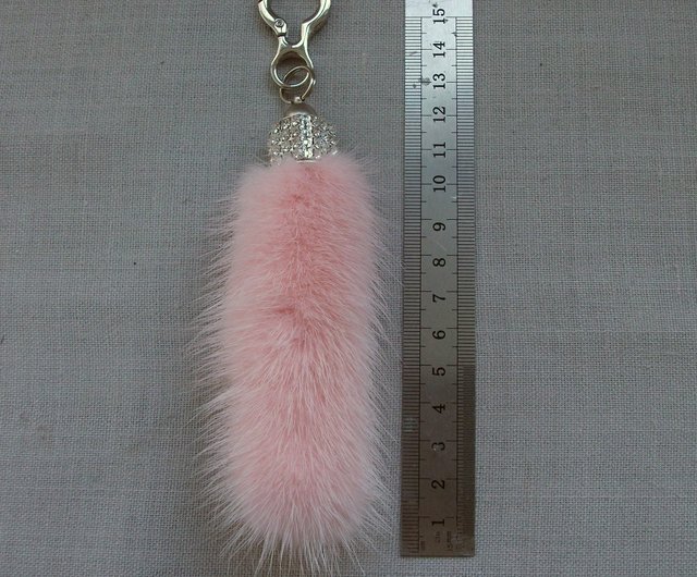 Pink mink tail keychain for keys or bags - Shop BROSHKI-KROSHKI