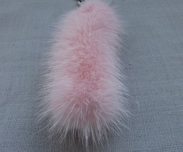 Pink mink tail keychain for keys or bags - Shop BROSHKI-KROSHKI