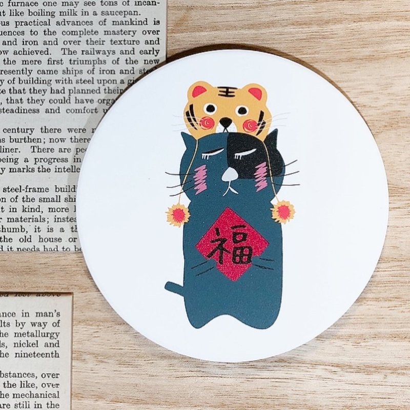 福氣羞羞貓 硅藻土陶瓷吸水杯墊 - 羞羞貓插畫原創設計 - 杯墊 - 陶 