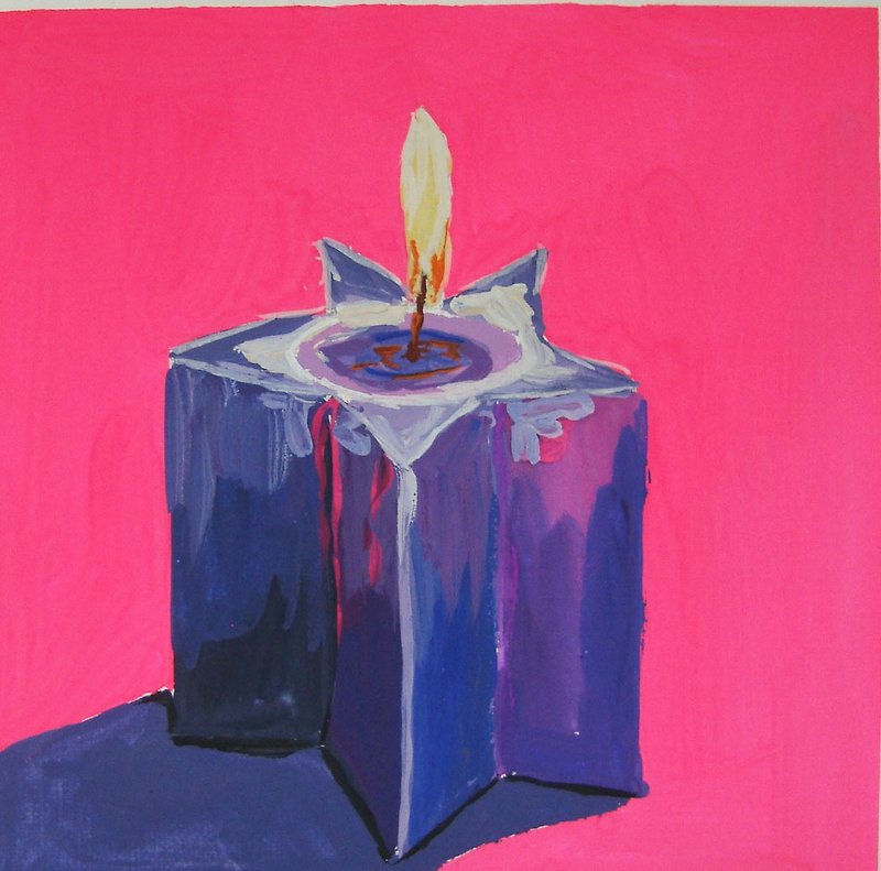Gouache painting Candle, original art - Wall Décor - Paper Pink