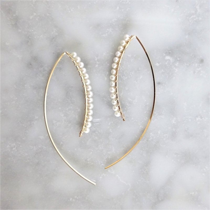 14kgf * AAA pearl big marquis pierced earring - Earrings & Clip-ons - Gemstone White