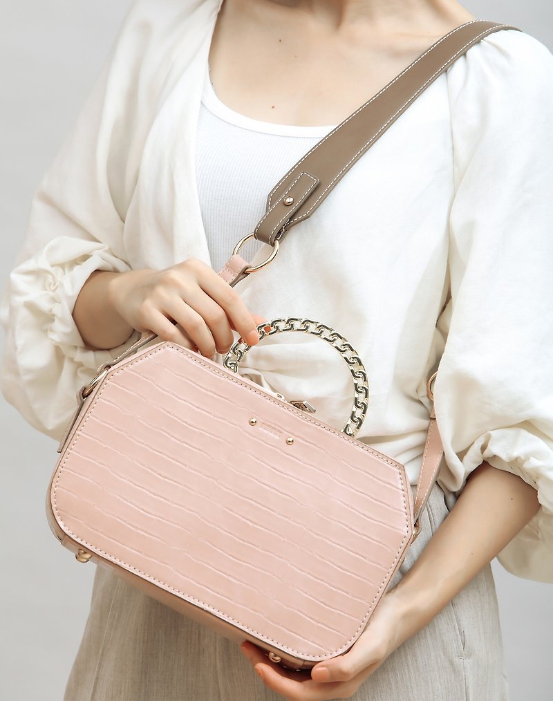 Elegant Vegan Leather Madelyn Shoulder Bag/ Handheld - Messenger Bags & Sling Bags - Faux Leather Pink
