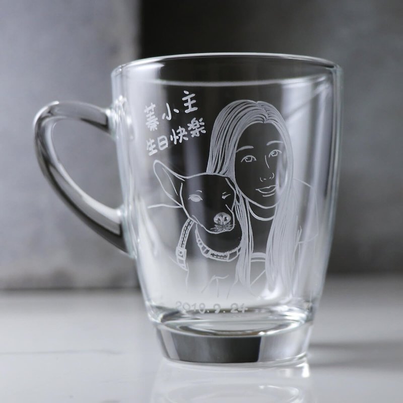 320cc Long Hair Girl (Real Version) Pet Dog Mug Customized Gift - Customized Portraits - Glass Gray
