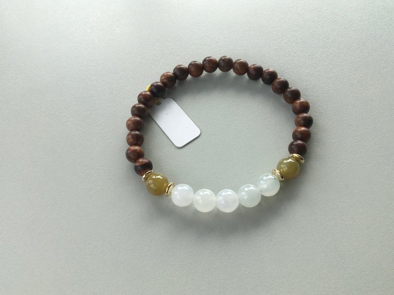 Angel's tears翠色-天然緬甸玉 白翡翠珠設計花梨木手串手鍊 - 手鍊/手環 - 寶石 綠色